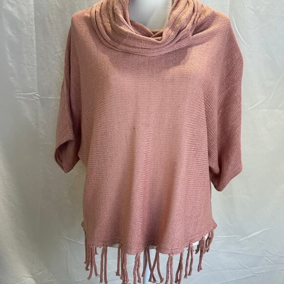 Y2K Fringe cowl neck mauve Sweater with metallic threads woven throughout Sz M - Picture 2 of 12